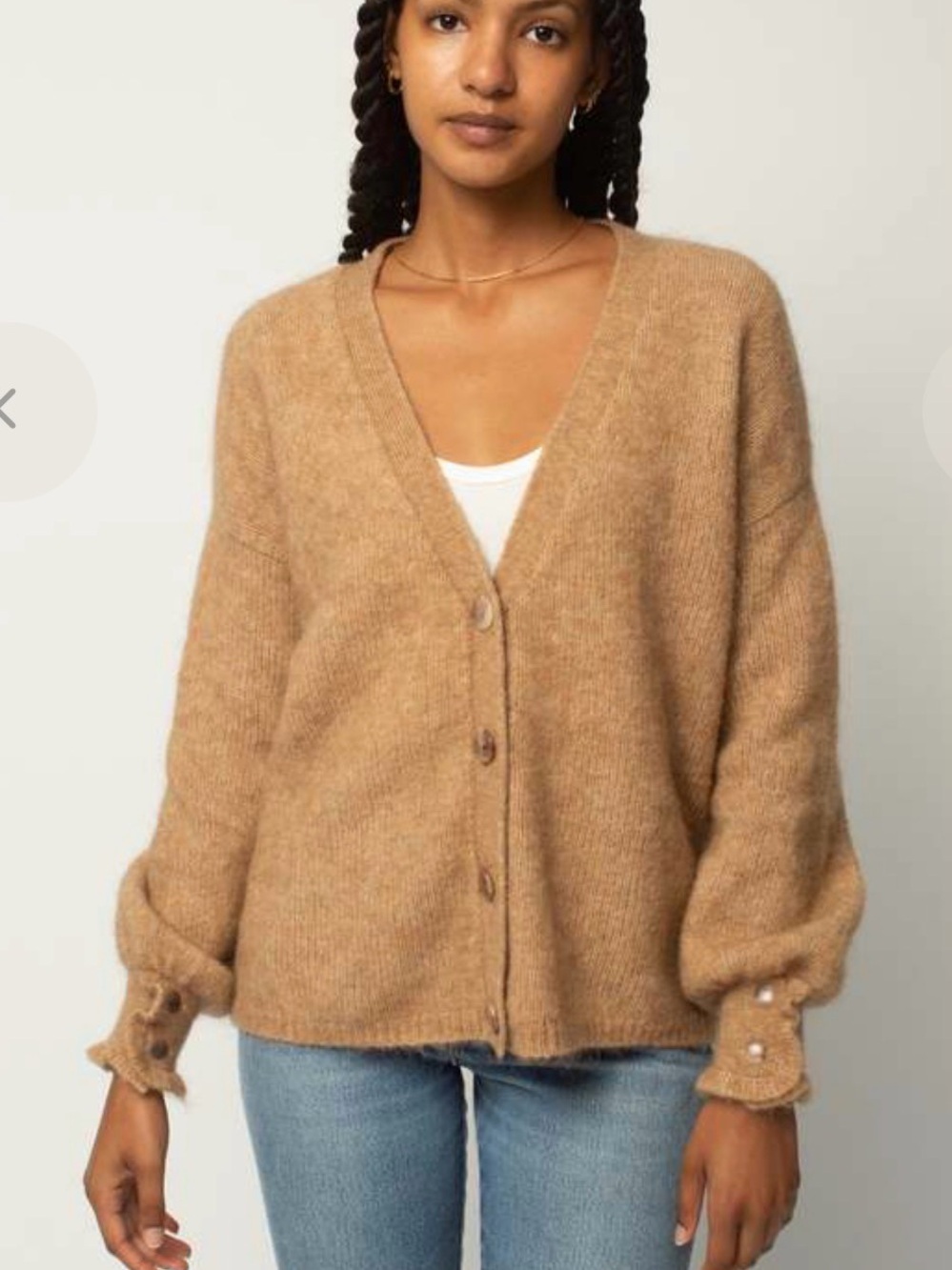 LA MAILLE SEZANE Womens XXL V Neck Button Mia Cardigan Sweater Camel Mohair Wool - Picture 14 of 16